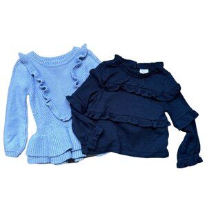 Baby Toddler Girl 2T Cute Ruffle Sweater Bundle Blue Soft Warm Casual
